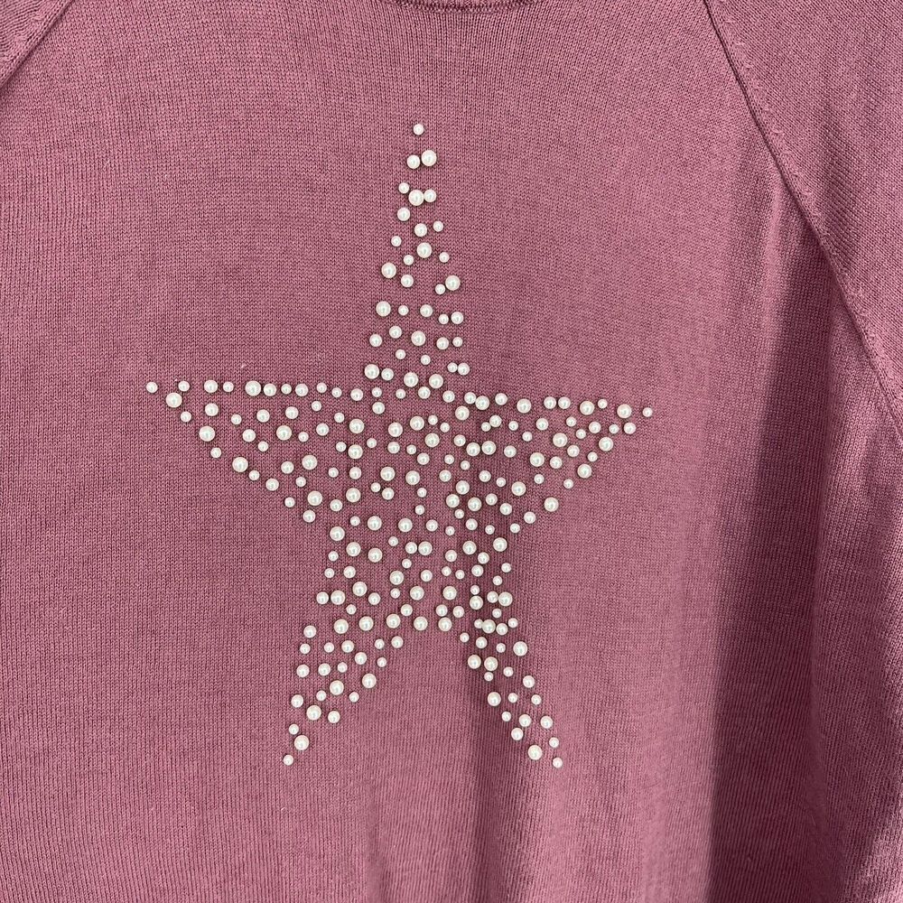 Torrid Sweater Size 3 Womens Mauve Embellished Faux Pearls Star Raglan Sleeve - Picture 3 of 7
